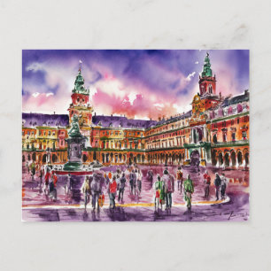 Plaza Mayor, Madrid Waterverf schilderij Briefkaart