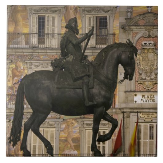 Plaza Mayor met standbeeld van Filipe III, Madrid, Tegeltje (Voorkant)