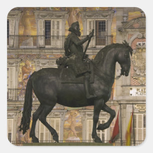 Plaza Mayor met standbeeld van Filipe III, Madrid, Vierkante Sticker
