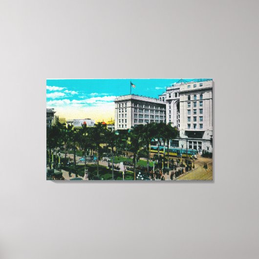 Plaza Park en U.S. Grant Hotel San Diego, CA Canvas Afdruk (Voorkant)