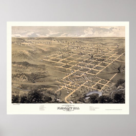 Pleasant Hill, MO Panoramic Map - 1869 Poster (Voorkant)