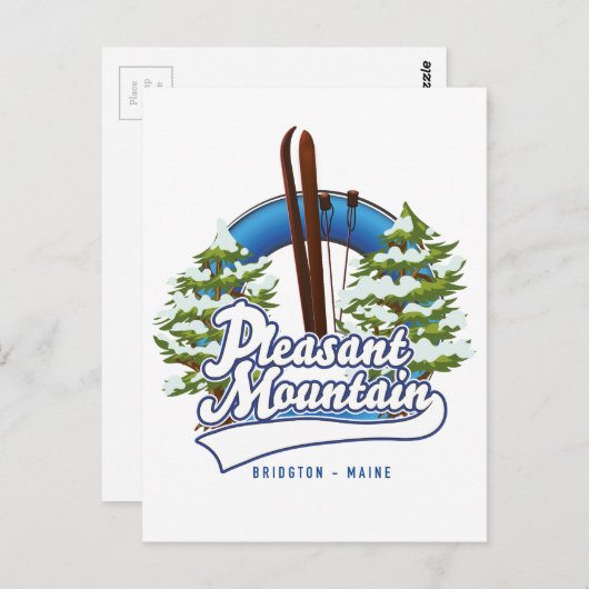 Pleasant Mountain Ski Bridgton logo. Briefkaart (Voorkant / Achterkant)