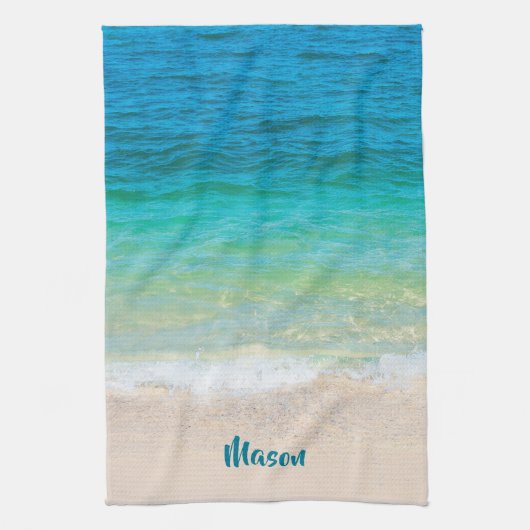 Pleasant strand (met gepersonaliseerde naam) theedoek (Verticaal)