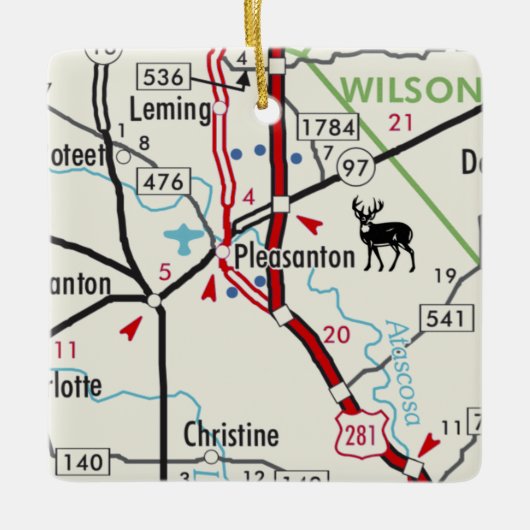 Pleasanton TX  Map Keramisch Ornament (Voorkant)