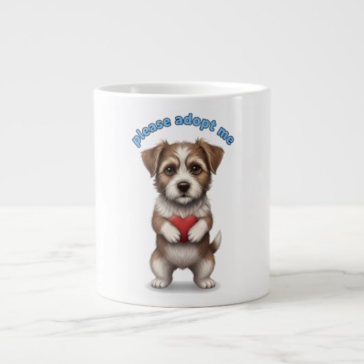 Please Adopt Me – Cute Rescue Dog Illustration wit Grote Koffiekop (Voorkant)