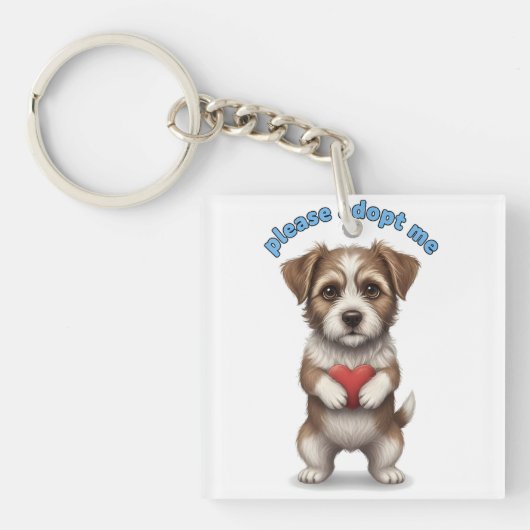 Please Adopt Me – Cute Rescue Dog Illustration wit Sleutelhanger (voorkant)