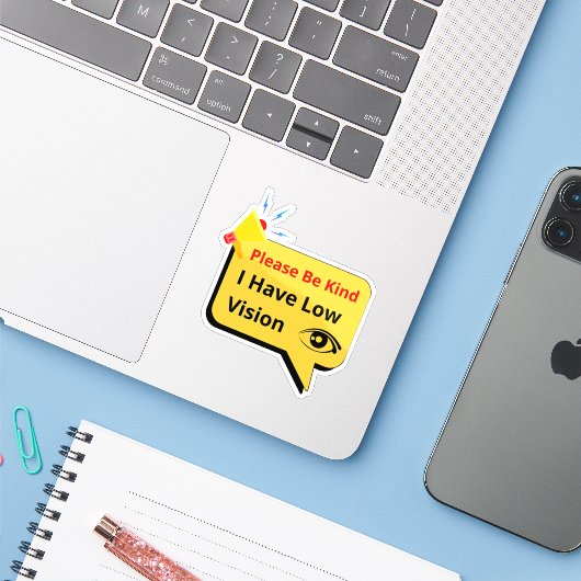 please be kind, i have low vision - dialog sticker (Laptop met iPhone)