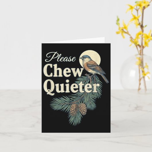 Please Chew Quieter Christmas Funny Novelty Kaart (Gele Bloem)