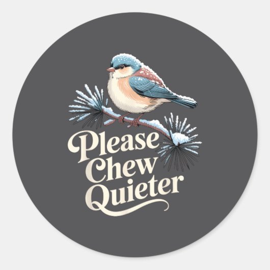 Please Chew Quieter Funny Introvert Christmas Bird Ronde Sticker (Voorkant)