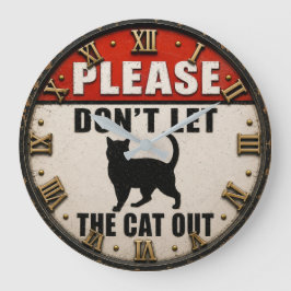 Please Don't Let the Cat Out Funny Black Cat Grote Klok