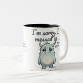 Please Forgive Me – Sad Cute Monster Apology Gift  Tweekleurige Koffiemok (Voorkant rechts)
