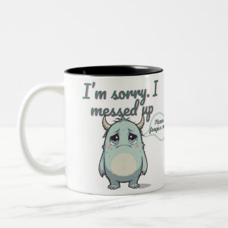 Please Forgive Me – Sad Cute Monster Apology Gift Tweekleurige Koffiemok