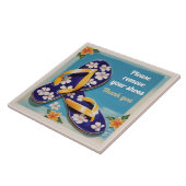 Please Remove Shoes Sign Blue Hawaiian Flip Flops Tegeltje (Zijkant)