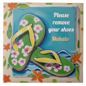 Please Remove Shoes Sign Green Hawaiian Flip Flops Tegeltje (Voorkant)