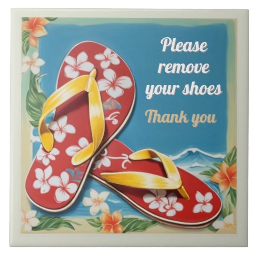 Please Remove Shoes Sign Hawaiian Flip Flops Tegeltje (Voorkant)