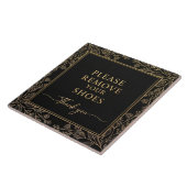 Please Remove Your Shoes Sign black gold botanical Tegeltje (Zijkant)