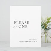 Please Take One Minimalist Wedding Favor Sign Kaart (Staand voorkant)