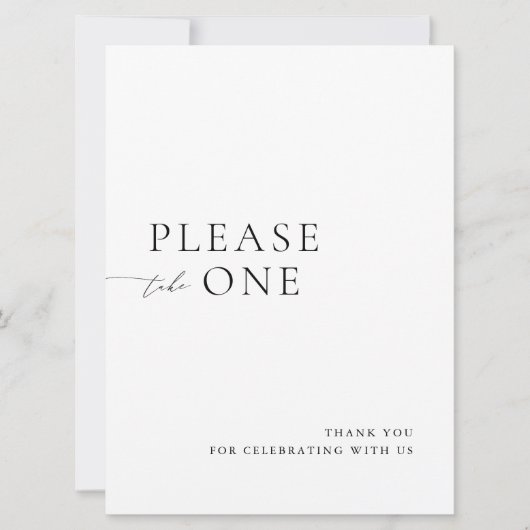 Please Take One Minimalist Wedding Favor Sign Kaart (Voorkant)