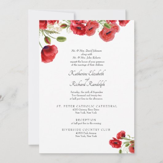 Plechtige bruiloft Flora Uitnodiging beide ouders (Voorkant)