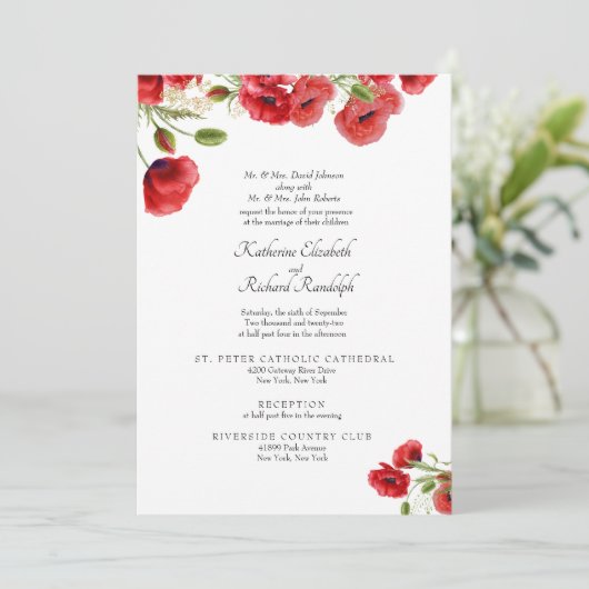 Plechtige bruiloft Flora Uitnodiging beide ouders (Staand voorkant)