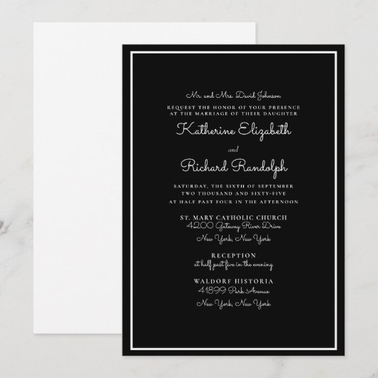 Plechtige en elegante ouders Zwarte bruiloft Kaart (Voorkant / Achterkant)