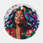 Plechtige en serene kerst zwarte vrouw bidden glas ornament (Achterkant)