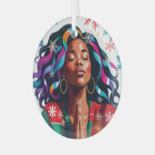 Plechtige en serene kerst zwarte vrouw bidden glas ornament (Voorkant links)