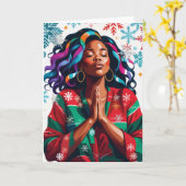 Plechtige en serene kerst zwarte vrouw bidden kaart (Gele Bloem)