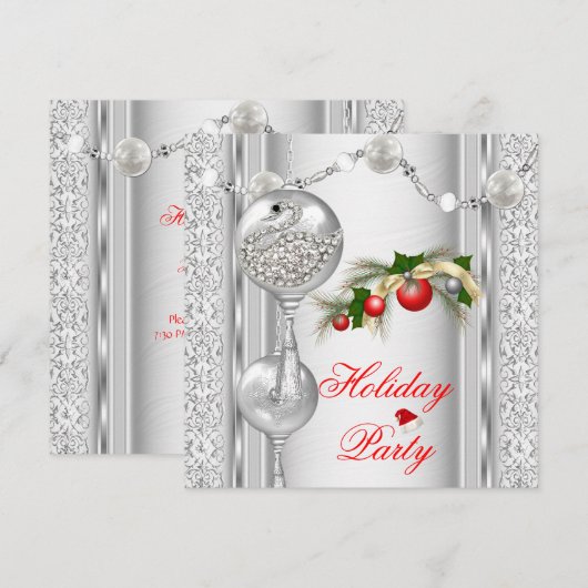 Plechtige feestdag Red Silver White Kerstmis 4 Kaart (Voorkant / Achterkant)