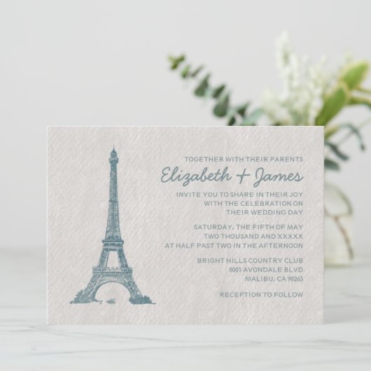 Plechtige huwelijksuitnodigingen in Parijs Kaart (Staand voorkant)