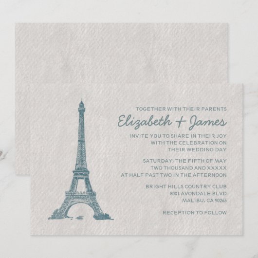 Plechtige huwelijksuitnodigingen in Parijs Kaart (Voorkant / Achterkant)