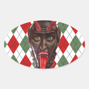 plechtige kerstman krampus ovale sticker