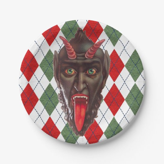 plechtige kerstman krampus papieren bordje (Voorkant)