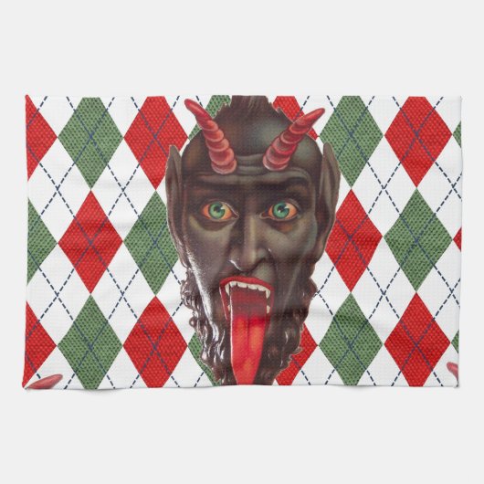 plechtige kerstman krampus theedoek (Horizontaal)
