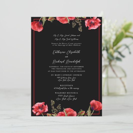 Plechtige uitnodiging voor een huwelijk met zwarte (Staand voorkant)