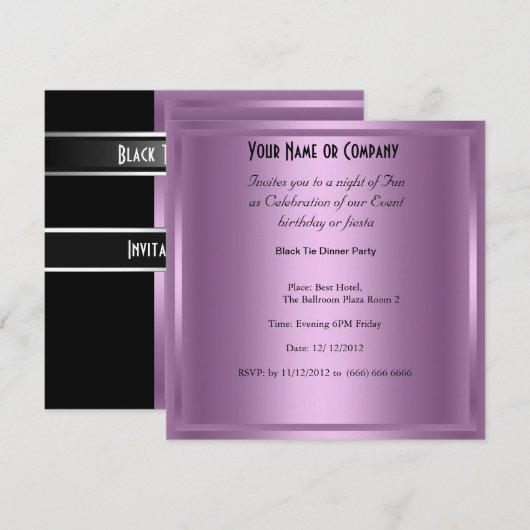 Plechtige uitnodiging voor een Stropdas op zwarte  (Voorkant / Achterkant)