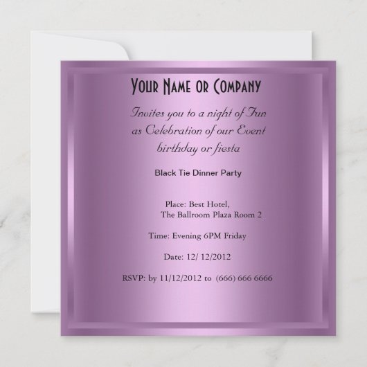 Plechtige uitnodiging voor een Stropdas op zwarte  (Voorkant)