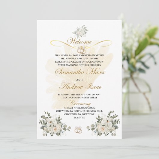 Plechtige uitnodiging voor gouden en bloeiende per (Staand voorkant)