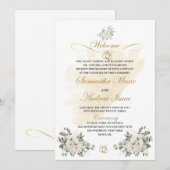 Plechtige uitnodiging voor gouden en bloeiende per (Voorkant / Achterkant)