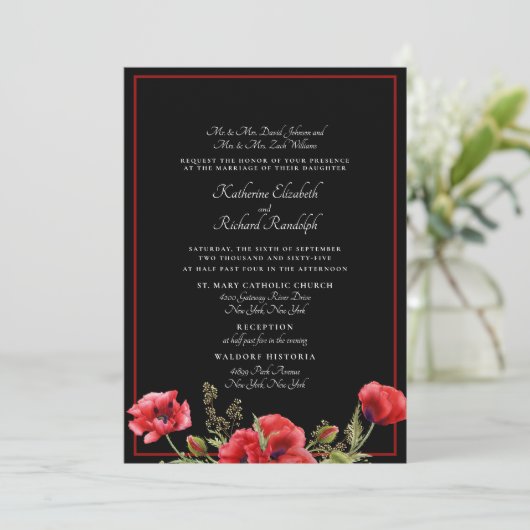 Plechtige uitnodiging voor huwelijk tussen rood en (Staand voorkant)