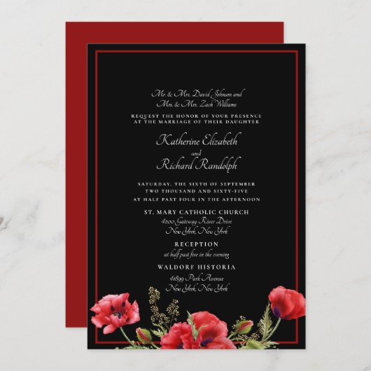 Plechtige uitnodiging voor huwelijk tussen rood en (Voorkant / Achterkant)