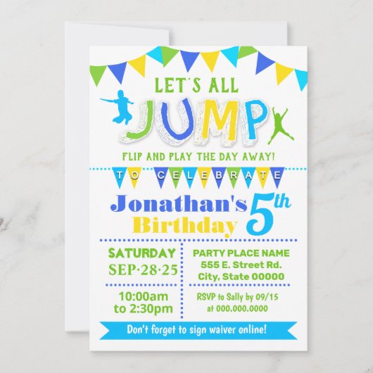 Plechtige verjaardag trampoline springfeest kaart (Voorkant)