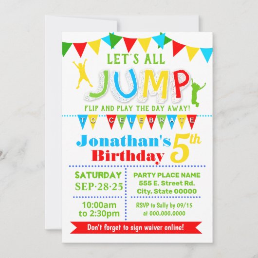 Plechtige verjaardag trampoline springfeest kaart (Voorkant)