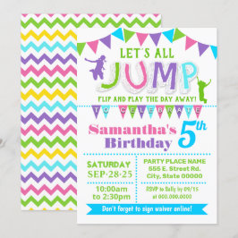 Plechtige verjaardag trampoline springt roze naar kaart