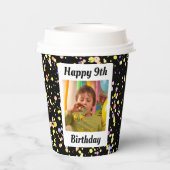 Plechtige zwarte verjaardagsfeest  foto papieren bekers (Achterkant)