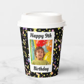 Plechtige zwarte verjaardagsfeest  foto papieren bekers (Voorkant)