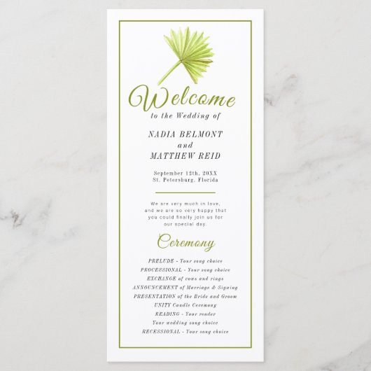 Plechtigheid van de groene waterverf met de palmva programmakaart (Voorkant)