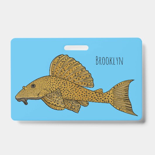 Pleco vis cartoon illustratie badge (Voorzijde)