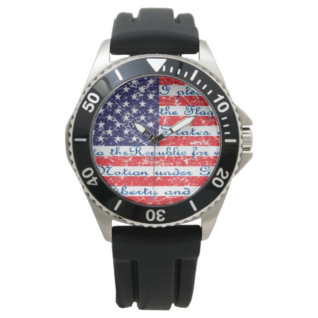 Pledge of Allegience USA Flag Horloge (Voorkant)