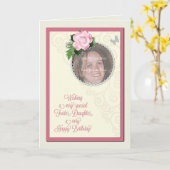 Pleegdochter, voeg een foto toe, verjaardag kaart (Gele Bloem)